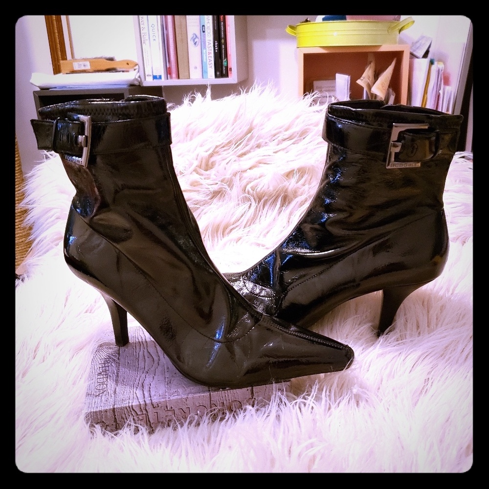 BCBGirls patent leather stiletto booties